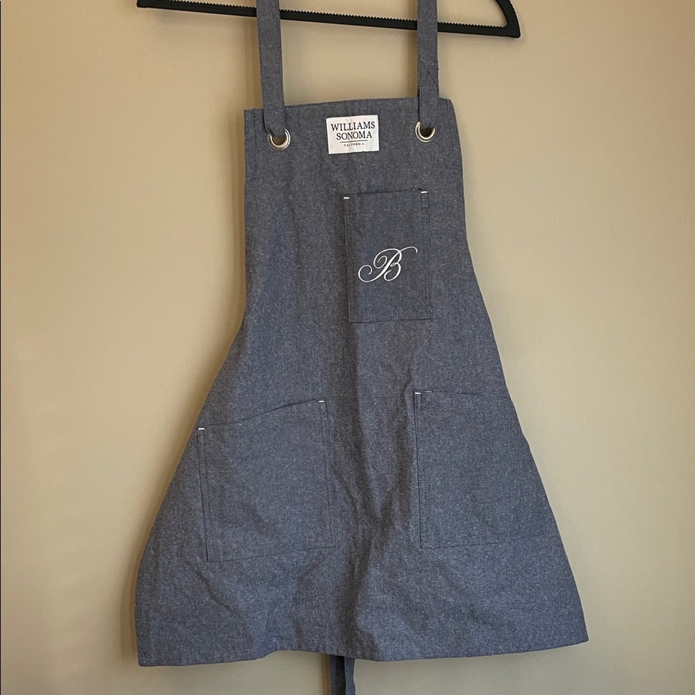 Williams Sonoma Ultimate Navy White Monogram B Apron with Pockets Size OS